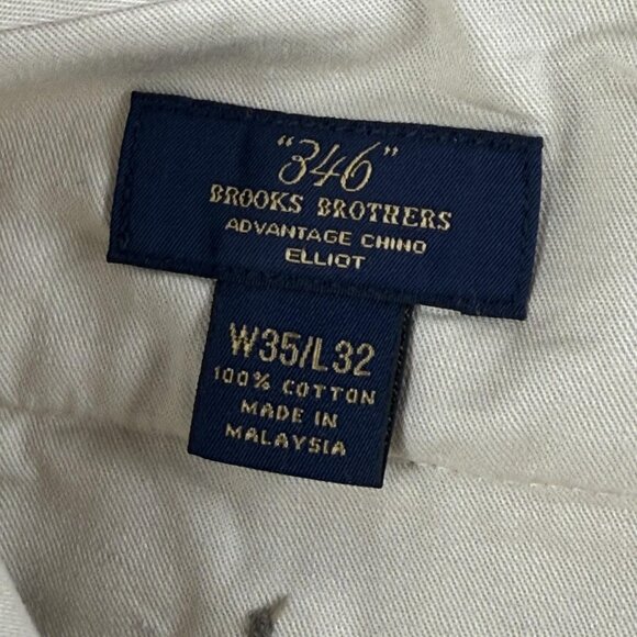 Brooks Brothers Pants Mens 35x32 Khaki Advantage Chino Elliot Pleated Cuffed Tan - Picture 3 of 16